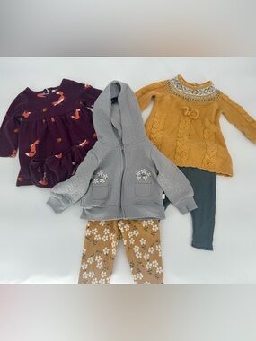 Baby Girl Fall Outfit Lot 6-9 Month Dress Leggings Fox Cozy Yellow Infant